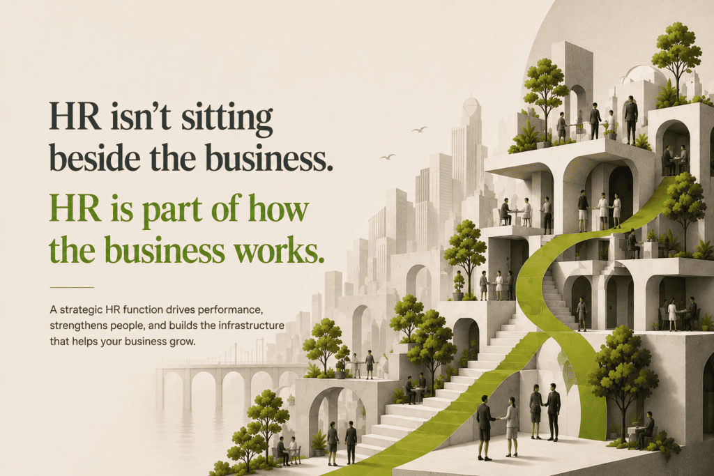 Business leaders discussing strategic HR and the people infrastructure needed to support company growth.